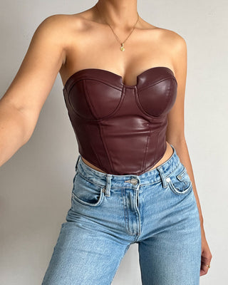NYOMI FAUX LEATHER TUBE TOP - BURGUNDY