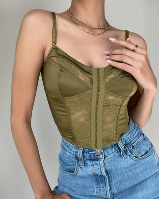 KAILEY LACE DETAIL CORSET TOP - GREEN