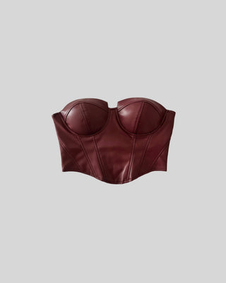 NYOMI FAUX LEATHER TUBE TOP - BURGUNDY